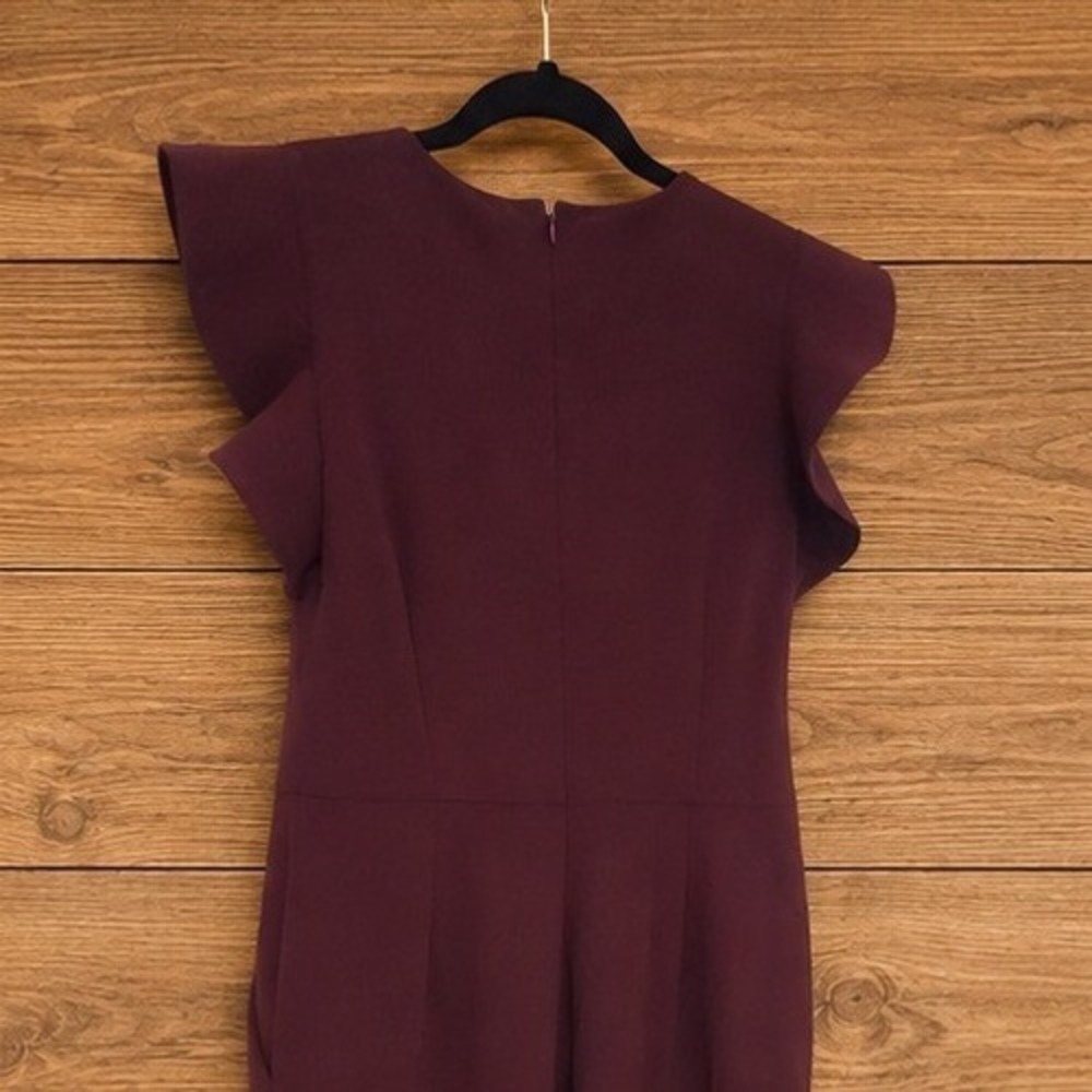 Calvin Klein Burgundy Ruffle Sleeve Wide Leg Jumpsuit with Pockets Size 6 Small - Picture 6 of 8